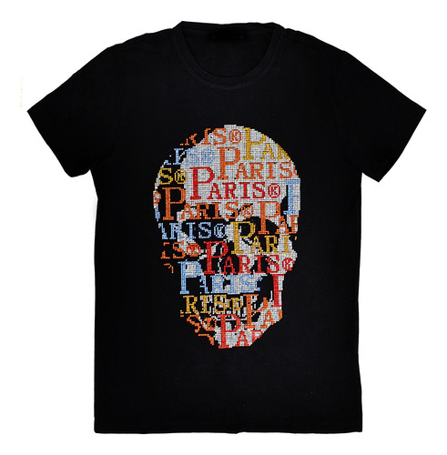 Playera Skull Paris Colors Negra Con Aplicaciones