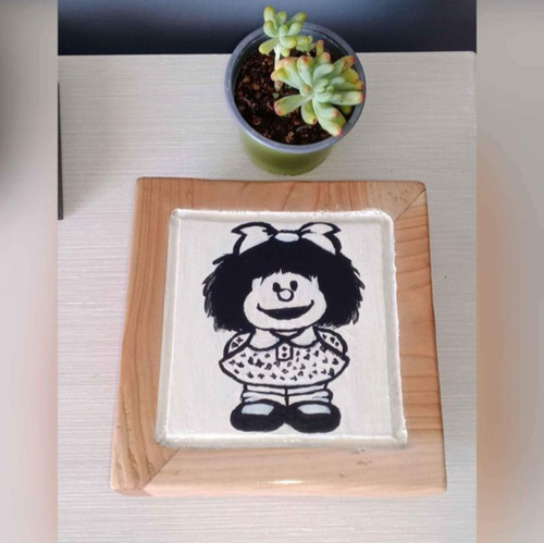 Cuadro Vintage Mafalda Pintado En Pino Oregon