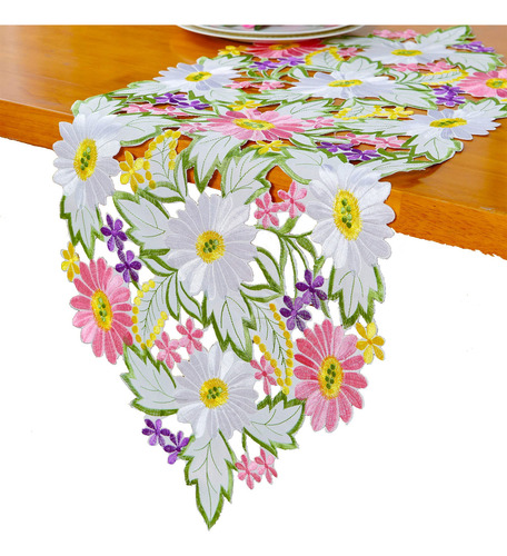 Amared Spring Daisy - Caminos De Mesa Bordados Con Flores Pa