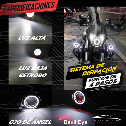 Imagen 6 de 10 de 2 Faros Negros Lupa Led Cree Moto Ojo De Angel Estrobo U7