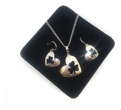 Set Pack Aretes Collar Para Mujer Corazón Joya En Plata