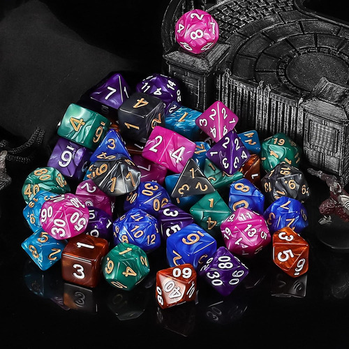 Juego De Dados De Rol: 49 Dados Poliédricos Con 7 Bolsas