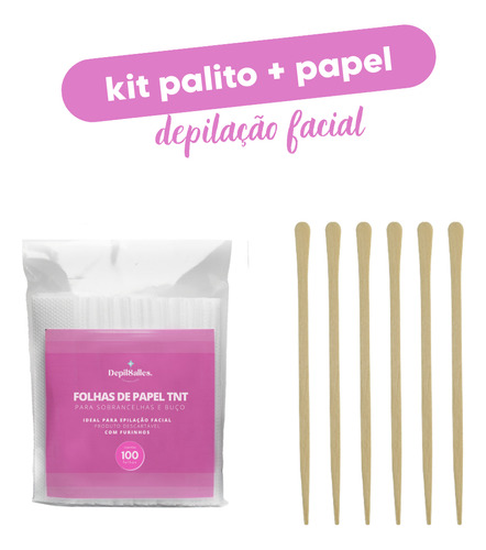 100 Folhas Tnt Depilação Facial + 200 Palitos Depil Facial