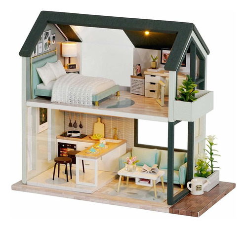 Casa   De Muñecas Miniatura Con Muebles,  De Madera  Fr80cm