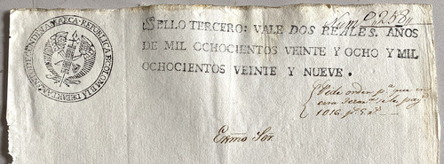Colombia 2 Reales Papel Sellado 1828 1829 Cundinamarca