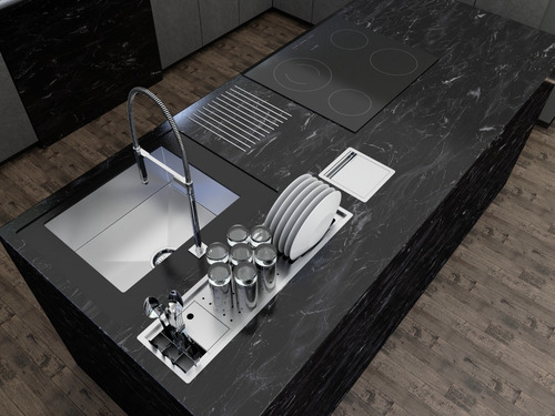 Calha Úmida Canal Equipado Inox Escorredor Louça Embutido