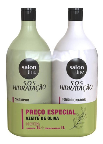  Kit S.O.S Hidratação Azeite de Oliva Shampoo e Condicionador Litrão Salon Line