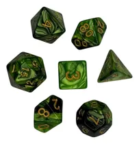 Comprar Set De 7 Dados Juegos De Rol - Verde Y Negro Marmoleado