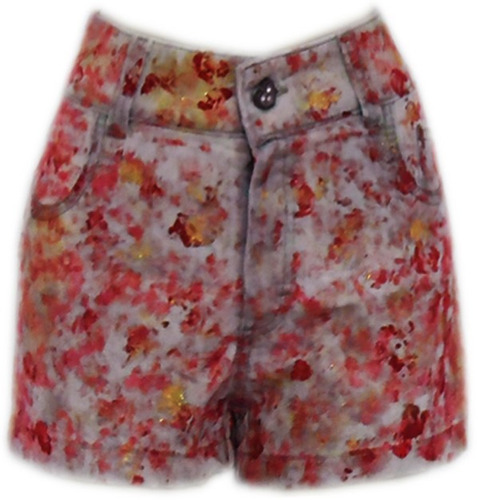 Short Jeans Fem Azul Customizado Em Vermelho Tam 44 Ref 1430