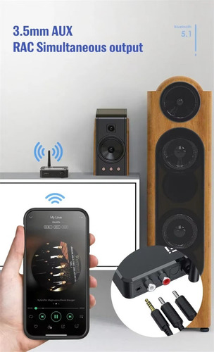 Receptor De Audio Bluetooth 5.1 Digital A Convertidor Aux De