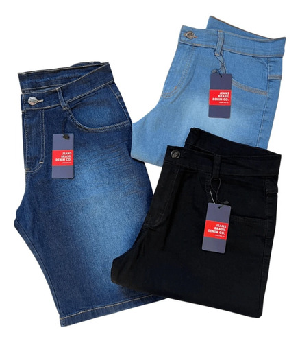 Kit 3 Bermudas Jeans Masculina Elastano Original