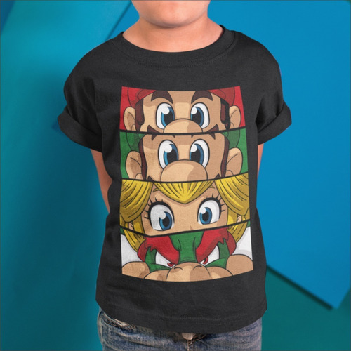 Remera Negra Para Niños Estampada De Super Mario Bros