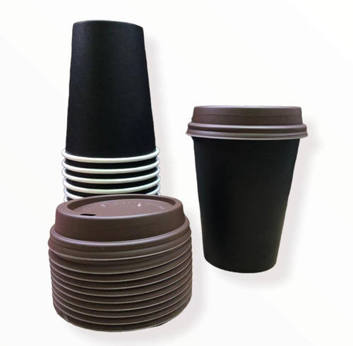 Vaso Encerado Negro Y Tapa Cafe 12oz C/100pz