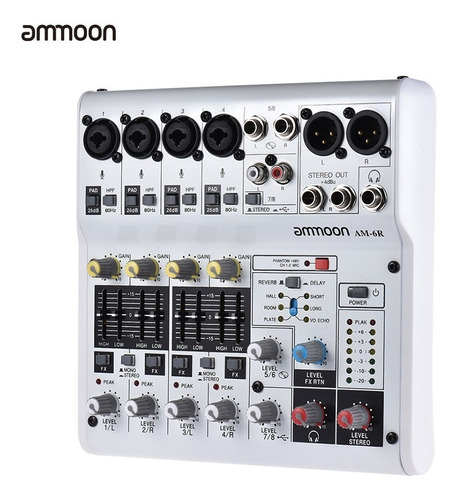 Mezclador De Audio Digital Ammoon Am -6r De 8 Canales, Mezcl