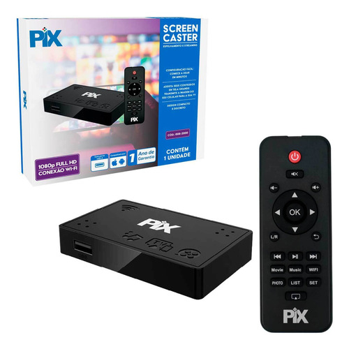 Pix Streaming 008-2000 Screencaster Transmissor Vídeo Sem Fio Espelhamento De Tela 4k Cor Preto