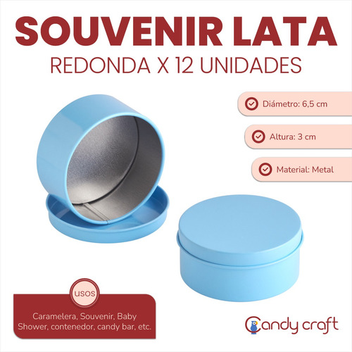 Souvenir Lata Redonda 6,5cm Combo X 12 Unidades Candy Bar