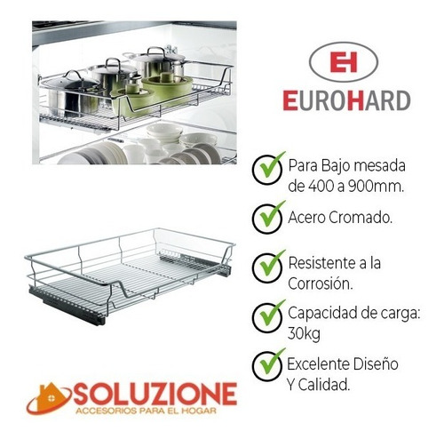 Canasto Interno 400 Mm Acero Cromado Cocina Guia Oculta