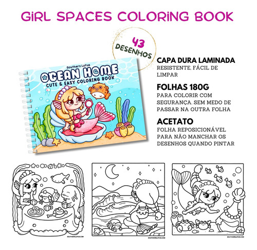 Kit Livro Para Colorir Girl Spaces E Ocean Home Relaxante Com Adoráveis Desenhos Simples Para Adultos E Adolescentes 50 Folhas 180g Capa Dura A5 Estilo Colorir Bobbie Goods