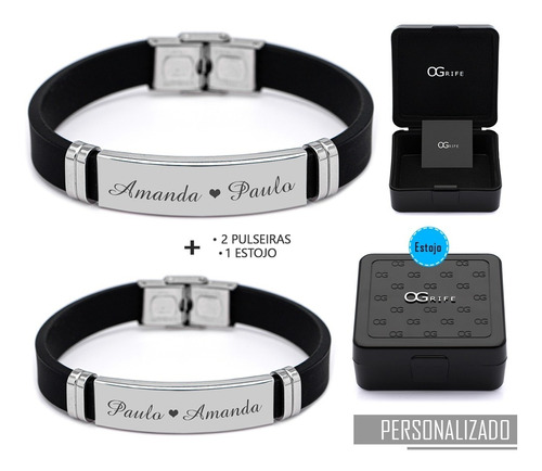 Pulseira Personalizada 2 Unidades Identificação Nome Casal