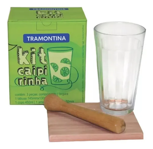 Kit Caipirinha Tramontina 3 Peças Copo 450ml Tabua Amassador