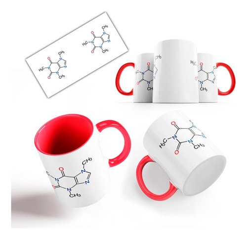 Caneca Vermelha Engraçada Molécula Cafeína Geek Nerd Química