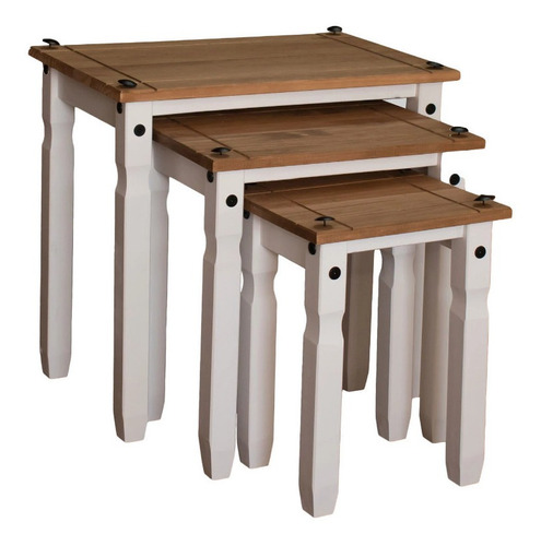 Mesa Ratona Nido Set De 3 - Linea Mexicana Madera Maciza