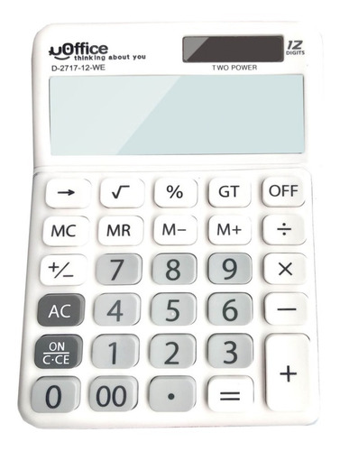Calculadora De Escritorio Uoffice D-2717 12 Dig Solar Y Pila Color Blanco