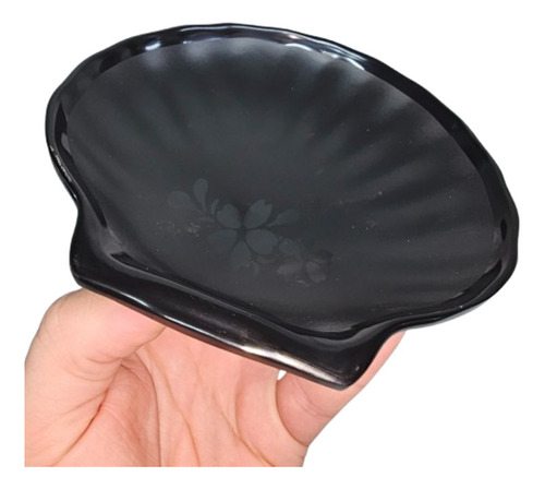 Kit 3 Pratos Melamina Servir Entrada Restaurante Concha 13cm Cor Preto