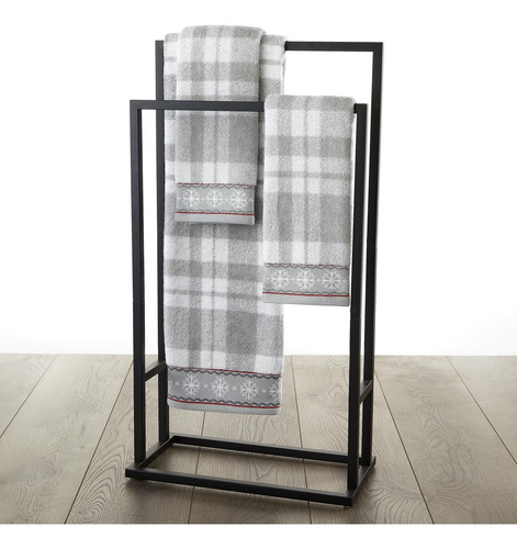 Toalla De Baño A Cuadros Gris 70 X 140 Cm