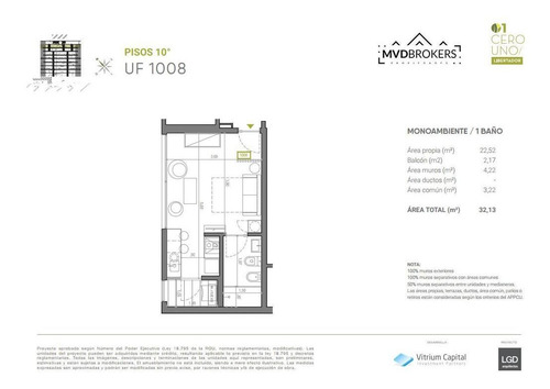 Imagen 2 de 9 de 01 Libertador | Venta Apartamento Monoambiente Sobre Av. Libertador | Aguada | Piso Alto | Vivienda Promovida | En Obra - Estrena 2022 | Oportunidad De Inversión!