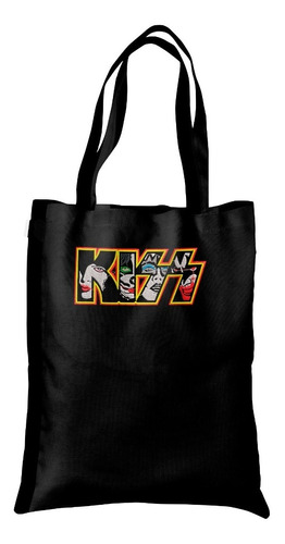 Bolsa Tote Bag Artesanal Gabardina Bolsillo Kiss Rock Banda