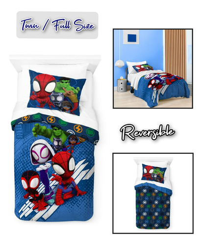 Edredón Funda Spiderman Spidey Reversible Cama Twin Full Siz