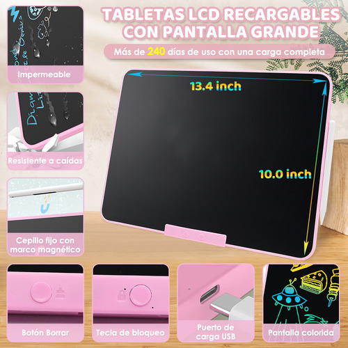 16in Pizarra Magica Tablet Dibujo Lcd Recargable Juguetes Ninos Regalos Bolígrafo Electrónico Magnético Color Rosa Nasjac