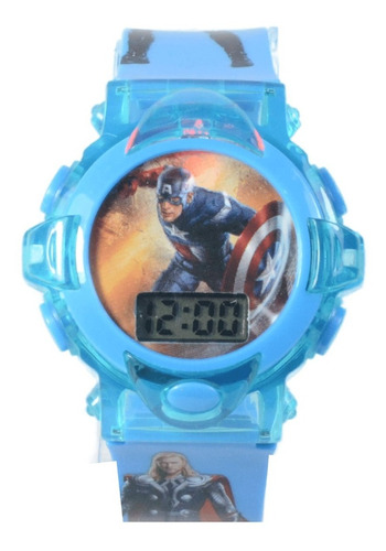 Relógio Infantil Digital Personagens Vingadores Luz E Som Cor da correia Azul Claro - Vingadores