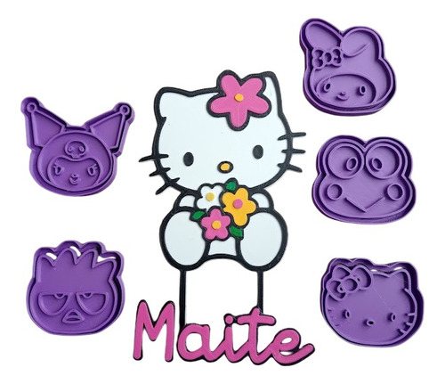 Caketopper Personalizado + Set X5 Cortantes De Hello Kitty 