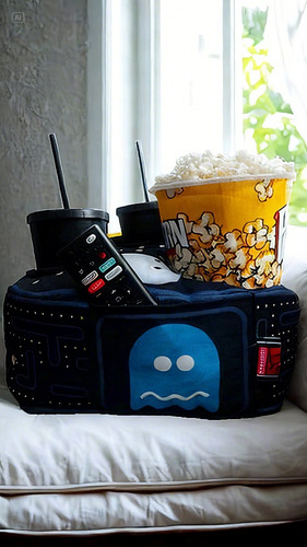 Almohadón Pop-corn Pacman Vasos + Balde Plast. Reutilizable Negro Cine