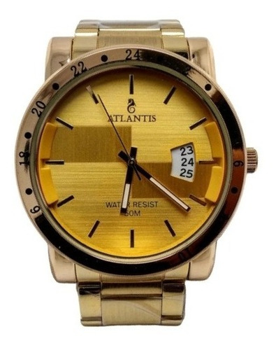 Relógio Masculino Atlantis Dourado + Caixinha