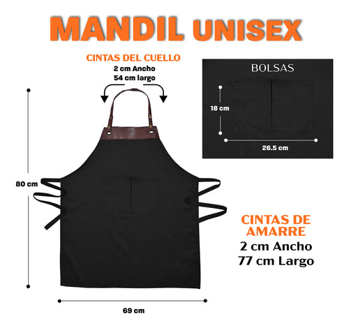 Mandil Unisex Con Vinil Para Chef: Resistente Negro
