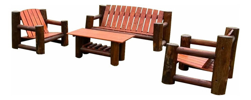 Juego Sillon Rustico Troncos Uruguya Kurkupi Marrón Oscuro