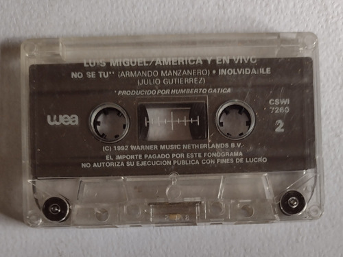 Luis Miguel América Y En Vivo Solo Cassette Sin Portada 