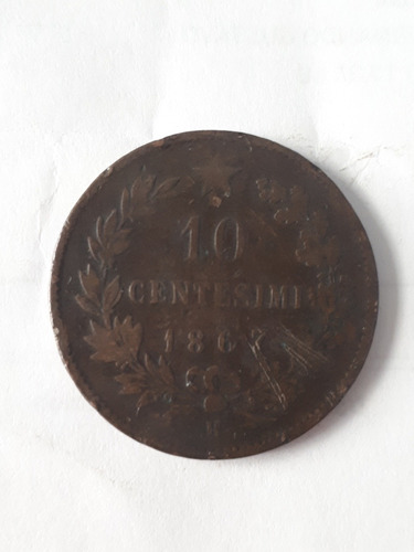 Moneda Italia 1867 10 Cent. Seca H