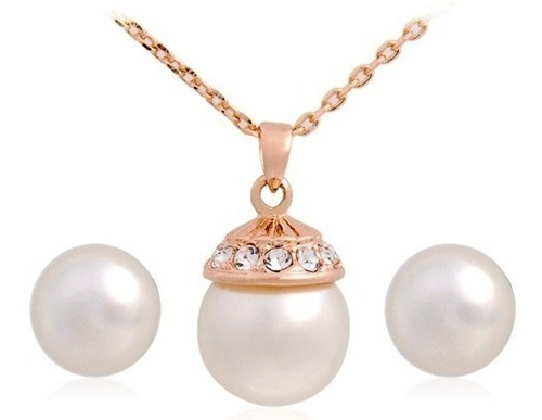 Joyería Mujer Juego Collar Aretes Cristal Austriaco Perlas