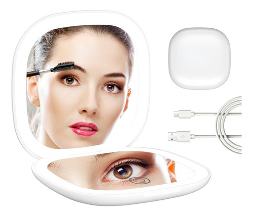 Mini Espejo De Maquillaje Led Compacto Con Luz De Aumento De