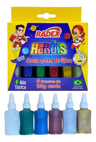 Cola Glitter Brilho 6 Cores 25g Efeito Relevo Bico Aplicador