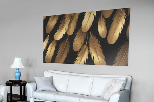 Cuadro Canvas Plumas Doradas Abstracto 105x70