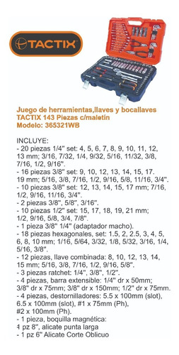 Imagen 2 de 4 de Juego De Tubos Llaves Herramientas 143 Pz Tactix Maletín