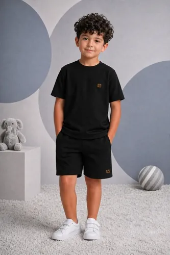 Daze Modas — conjunto infantil casual camiseta e bermuda preto
