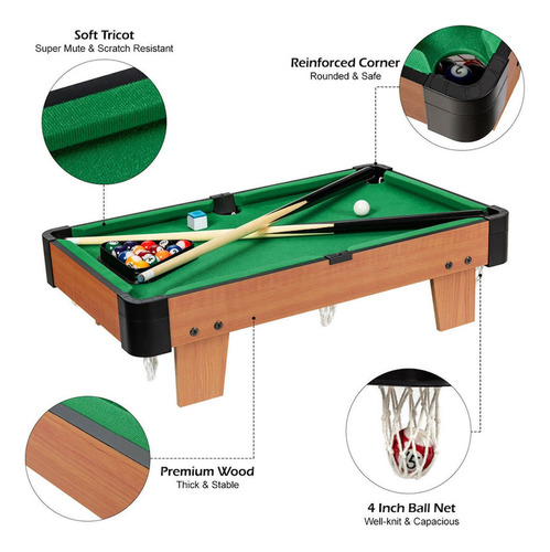 Mini Juego Mesa De Billar Tabla De Pool 49x28x17 Accesorios