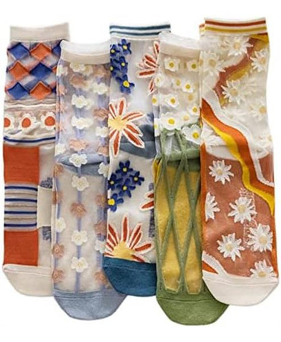 Poilee Calcetines Transparentes Para Mujer Moda Floral Veran