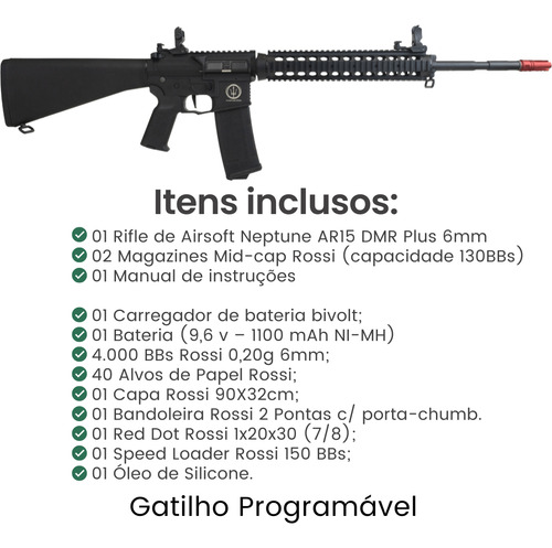 Rifle Rossi Gatilho Programável Neptune Ar15 Dmr Plus 6mm